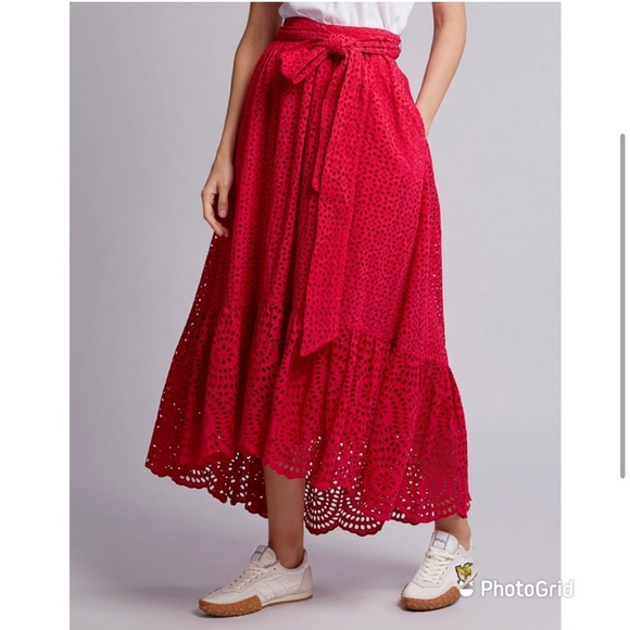 Ulla Johnson Dresses & Skirts - ULLA JOHNSON Lindley Pink Floral Lace Eyelet Midi Skirt Size 2